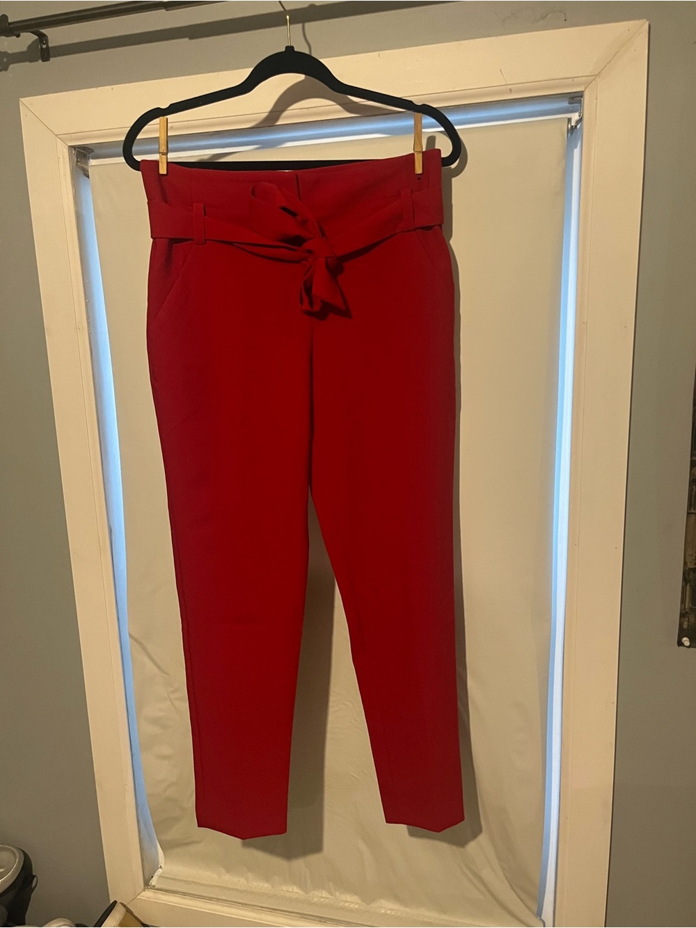 7th Avenue Paperbag Waist Red Tie-Belt Trousers size 6 feminine girly